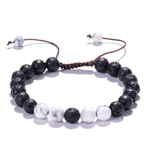 Bracelet ajustable perles de howlite et pierre de lave