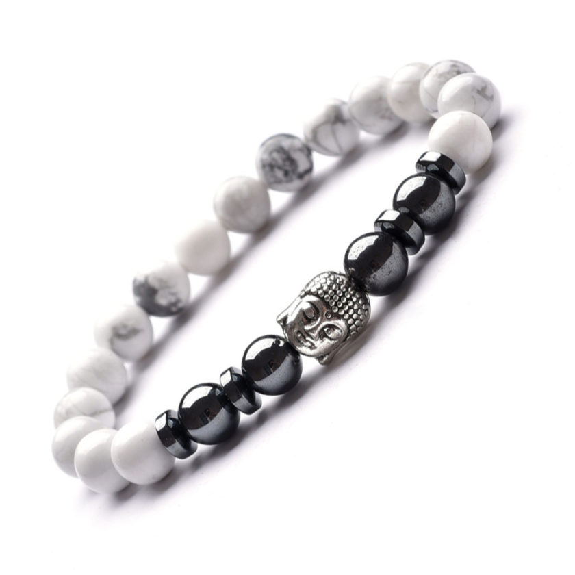 Bracelet bouddha avec perles de howlite et d'hématite