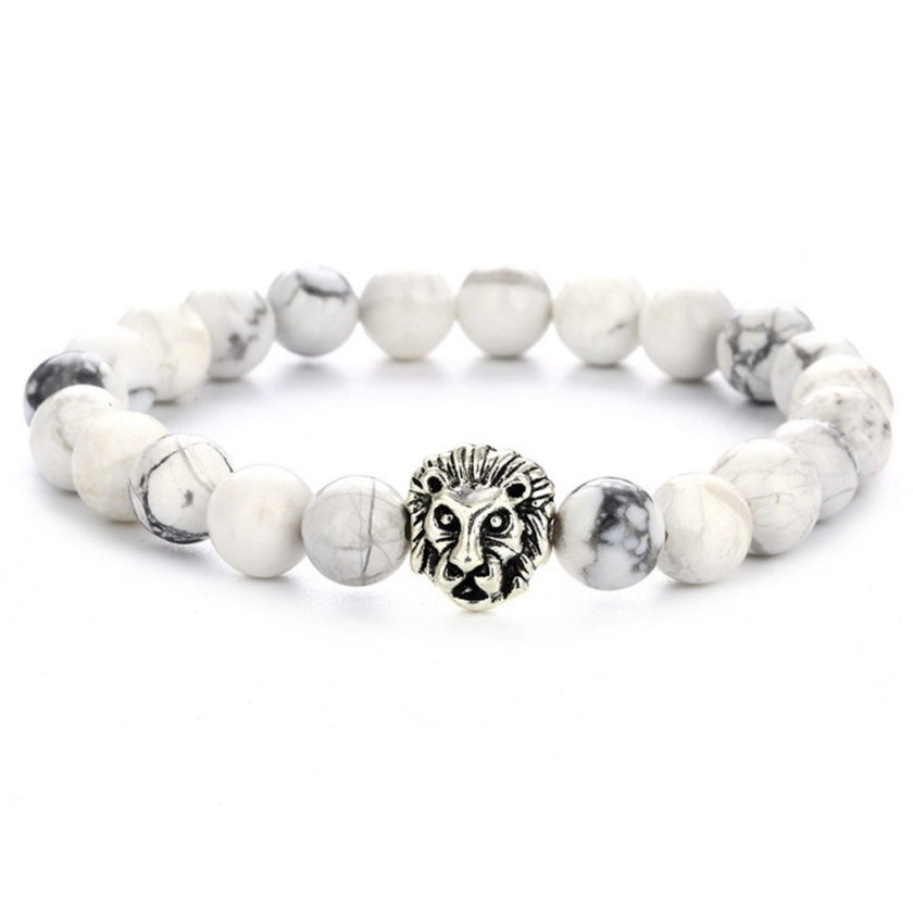 Bracelet tête de lion et perles de howlite