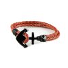 bracelet en cuir rouge tressé et d'un élégant fermoir en forme d'ancre avec une tête de mort en acier inoxydable noir.