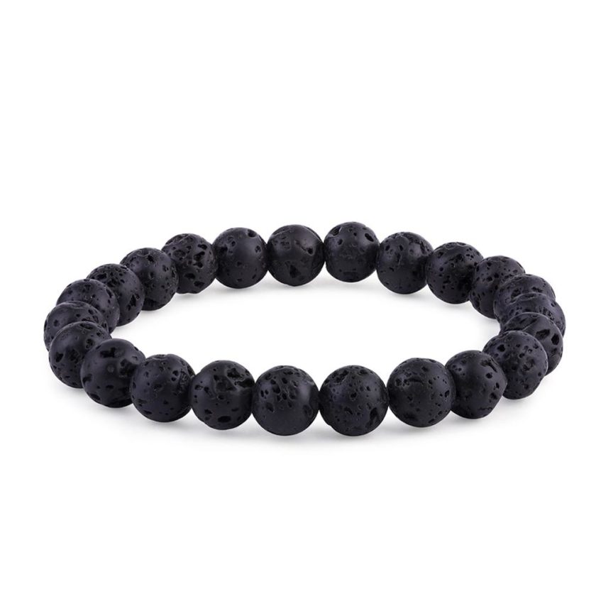 Bracelet en perles de pierre de lave noire