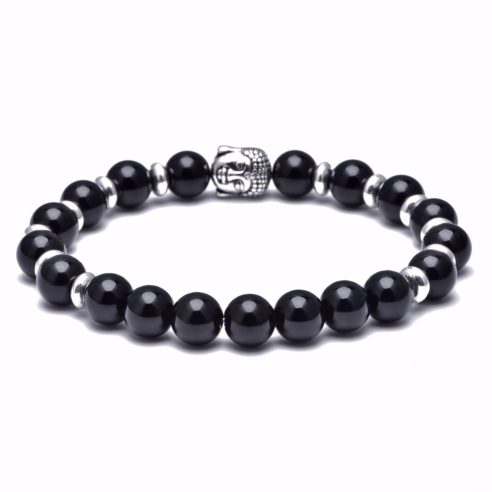 Bracelet bouddha avec perles d'agate noir