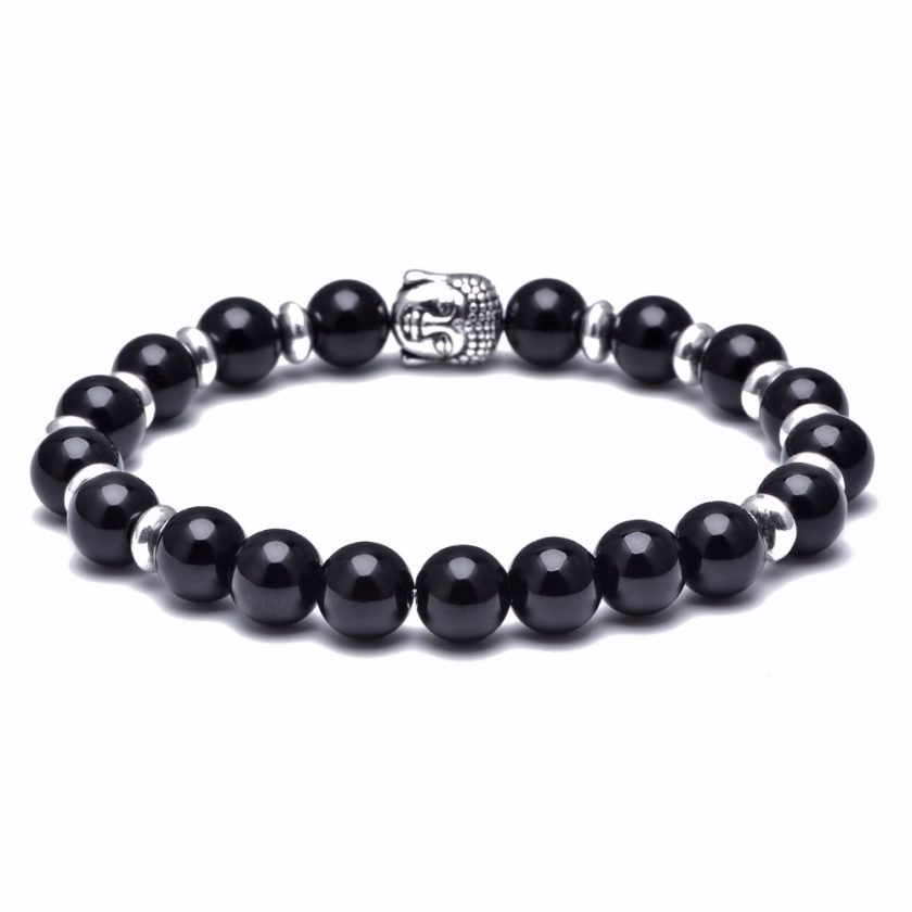 Bracelet bouddha avec perles d'agate noir