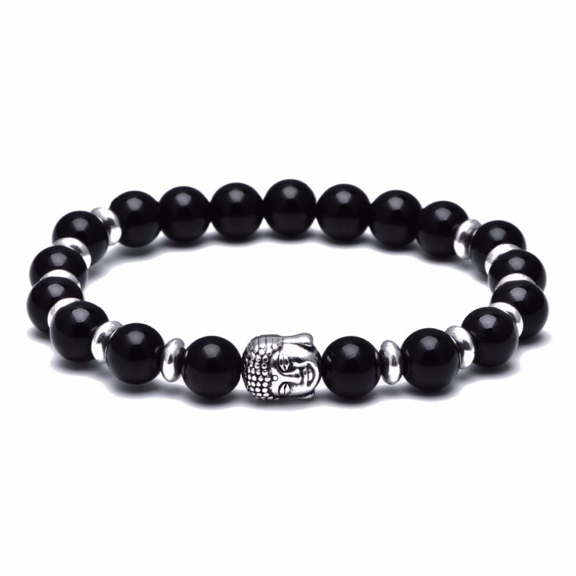 Bracelet bouddha avec perles d'agate noir