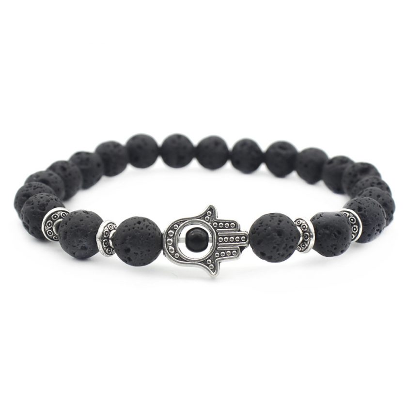 Bracelet Hamsa avec perles de pierre de lave