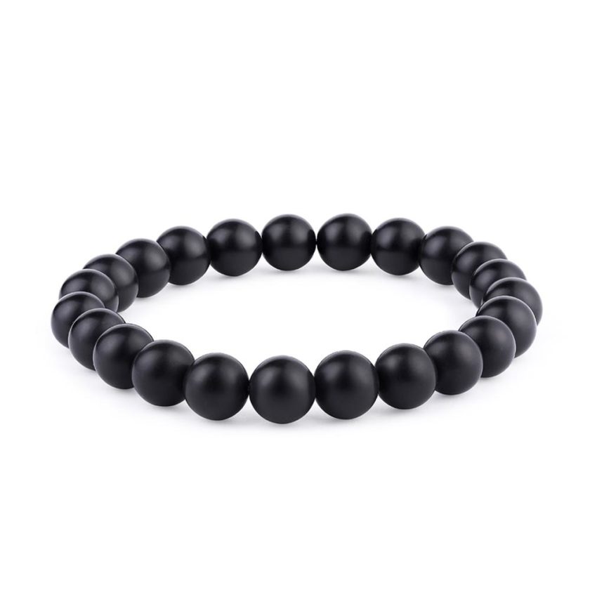 Bracelet en perles d'onyx mate noir