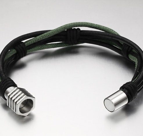 Bracelet en cuir et corde avec fermoir magnétique en acier inoxydable