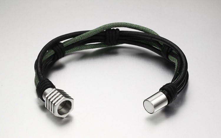 Bracelet en cuir et corde avec fermoir magnétique en acier inoxydable