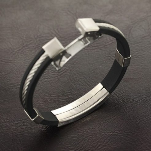 Bracelet en silicone noir et acier inoxydable