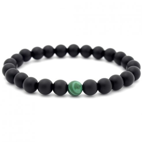 Bracelet en perles d'onyx mate noir et malachite