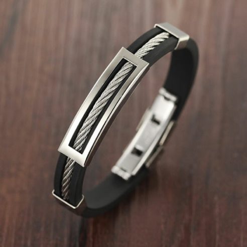 Bracelet en silicone noir et acier inoxydable