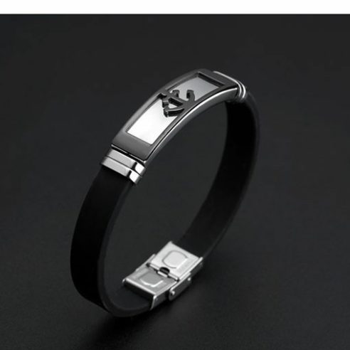Bracelet en silicone noir avec plaque en acier inoxydable ornée d'une ancre