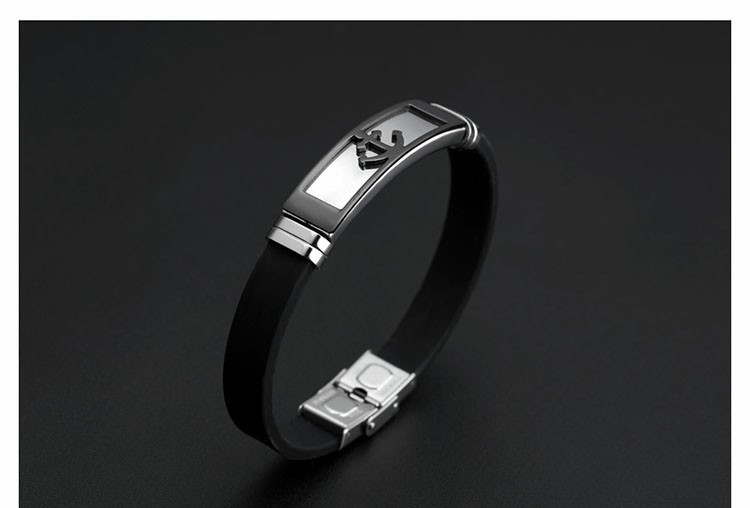 Bracelet en silicone noir avec plaque en acier inoxydable ornée d'une ancre