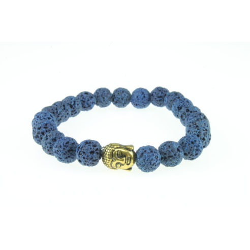 Bracelet bouddha et perles de pierre de lave bleue