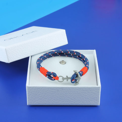 Bracelet en nylon bleu marine et ancre en acier inoxydable