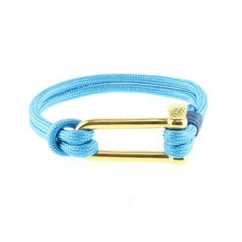 Bracelet bleu ciel avec fermoir manille en acier inoxydable