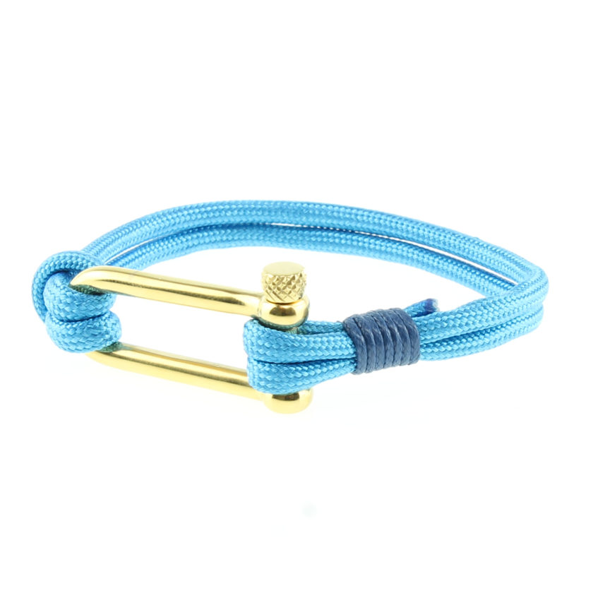 Bracelet bleu ciel avec fermoir manille en acier inoxydable