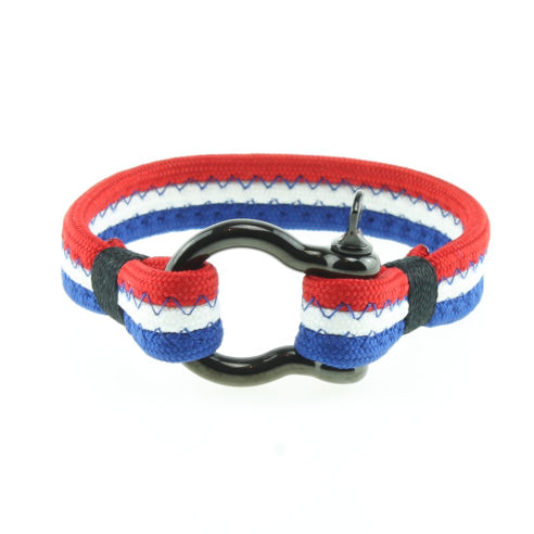 Bracelet tricolore avec fermoir manille en acier inoxydable noir