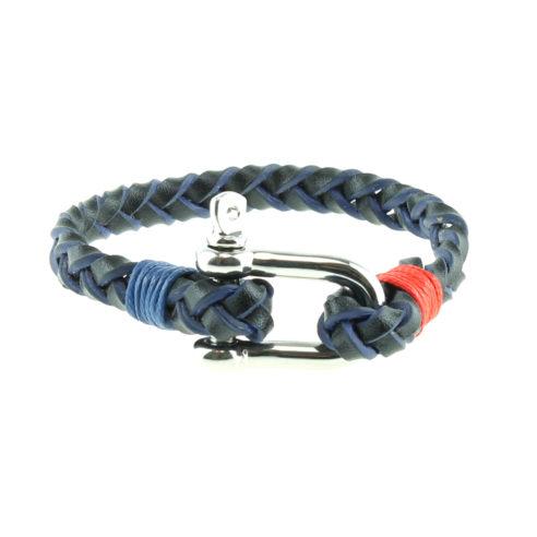 Bracelet nautique en cuir tressé avec manille en acier inoxydable