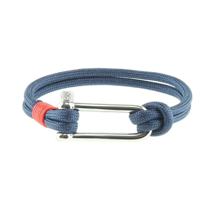 Bracelet bleu et rouge avec fermoir manille en acier inoxydable