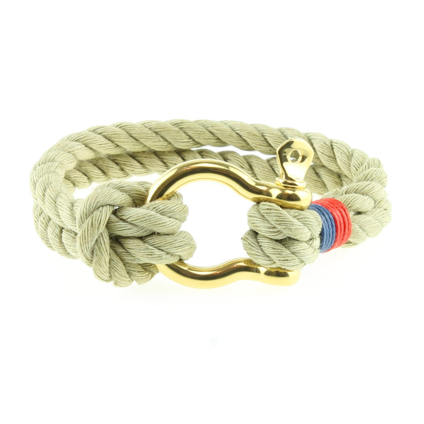 Bracelet en corde de coton avec fermoir manille en acier inoxydable or