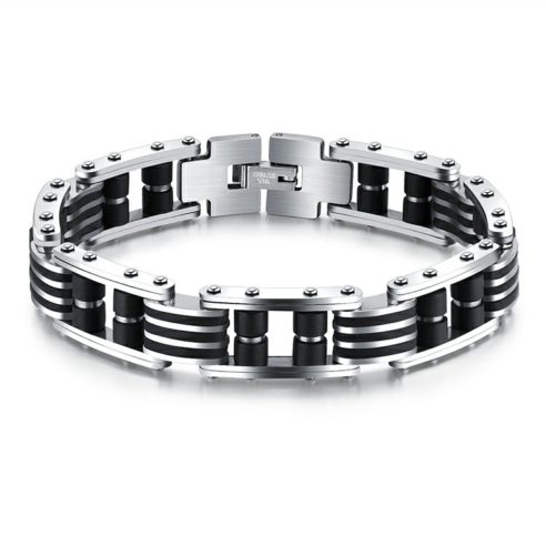 Bracelet en acier inoxydable argent et noir
