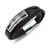 Bracelet pour homme en cuir noir et marron avec plaque en acier inoxydable
