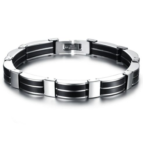 Bracelet en acier inoxydable avec deux rangées de silicone