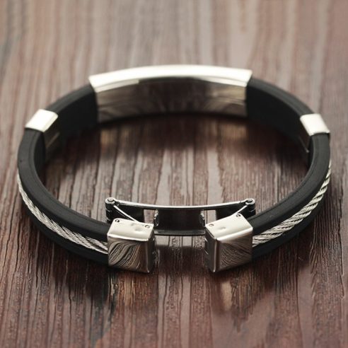 Bracelet en silicone noir et acier inoxydable