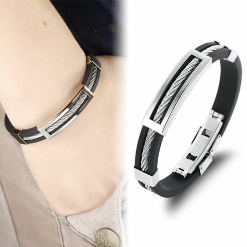 Bracelet en silicone noir et acier inoxydable
