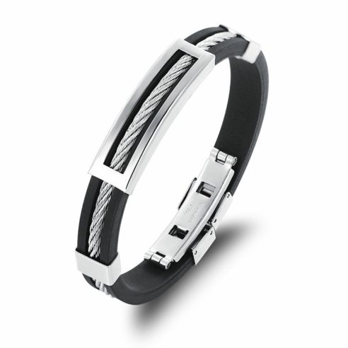 Bracelet en silicone noir et acier inoxydable
