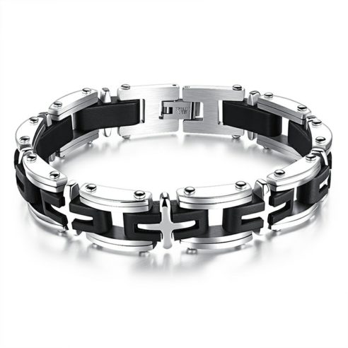 Bracelet en acier inoxydable avec croix couleur argent