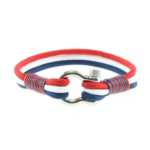 Bracelet en nylon bleu blanc rouge et manille en acier inoxydable