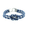 Bracelet en nylon bleu et blanc avec nœud de huit et fermoir en acier inoxydable