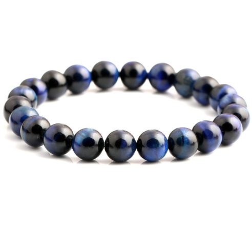 Bracelet pour homme en perles d’œil de tigre bleu.