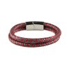 Bracelet pour homme composé de deux lanières de cuir rouge et grise tressé.