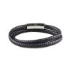 Bracelet multi-tours pour homme en cuir marron et bleu tressé.
