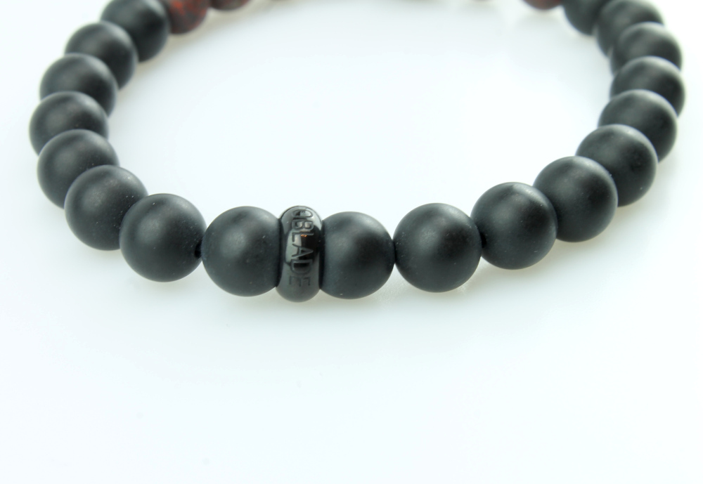 Bracelet léopard noir, perles d'agate et pierres rutile - Oblade
