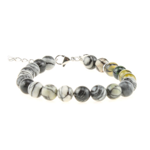 Bracelet pour homme composé de perles d'agate noire striées naturelles.
