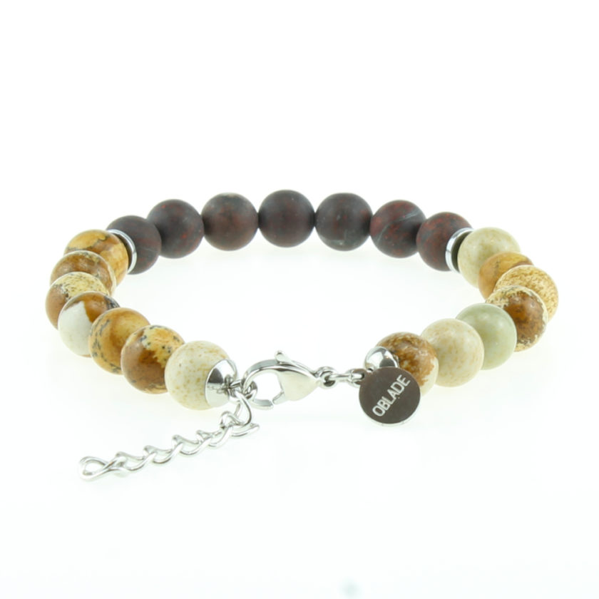Bracelet pour homme composé de perles de jaspe scénique et de pierres rutile naturelles.