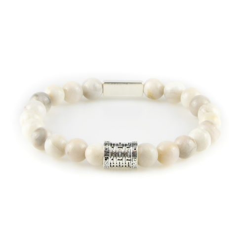 Bracelet homme en pierre d'agate dentelle blanche et argent 925