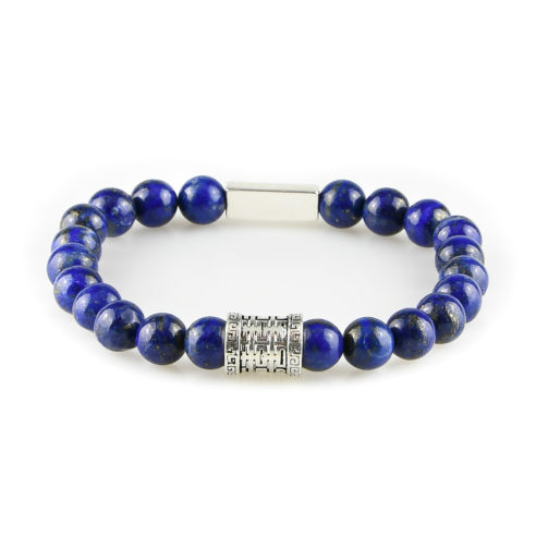 Bracelet homme en pierre de lapis lazuli bleu et argent 925