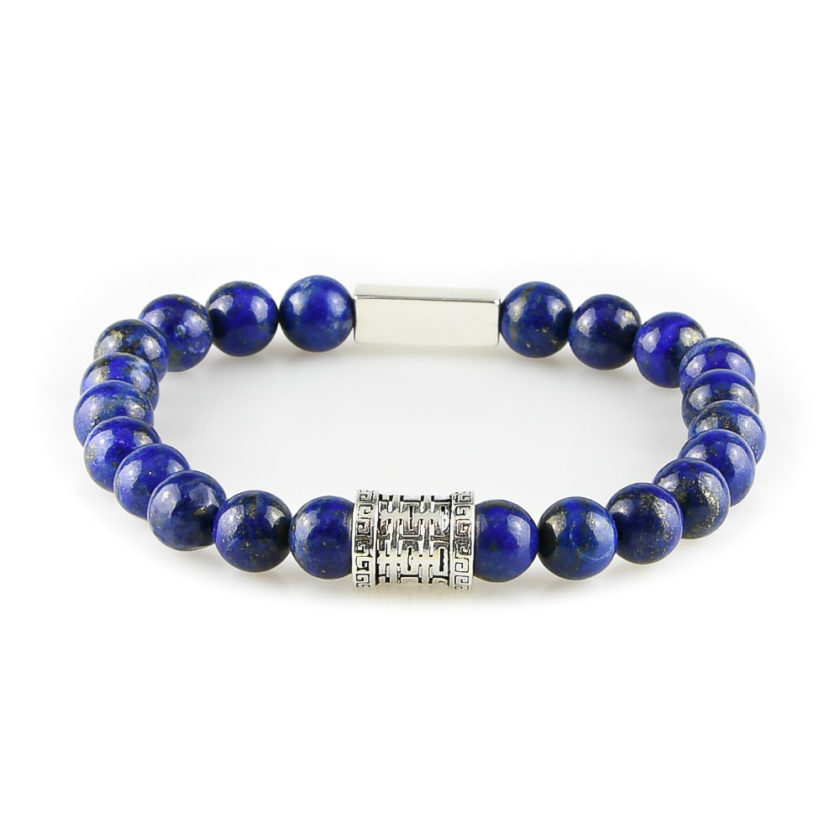Bracelet homme en pierre de lapis lazuli bleu et argent 925