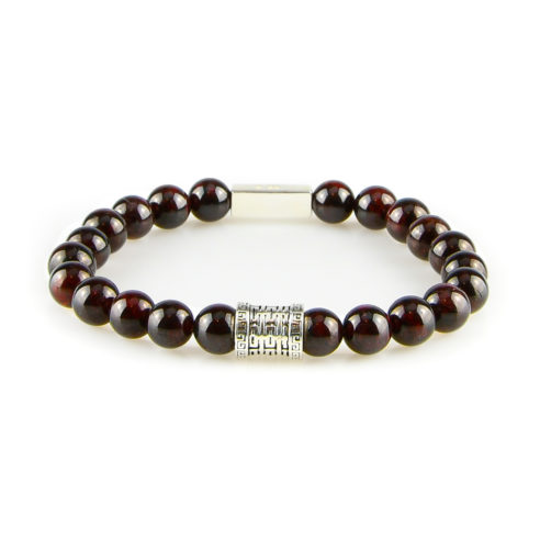 Bracelet homme en pierres de grenat rouge et argent 925