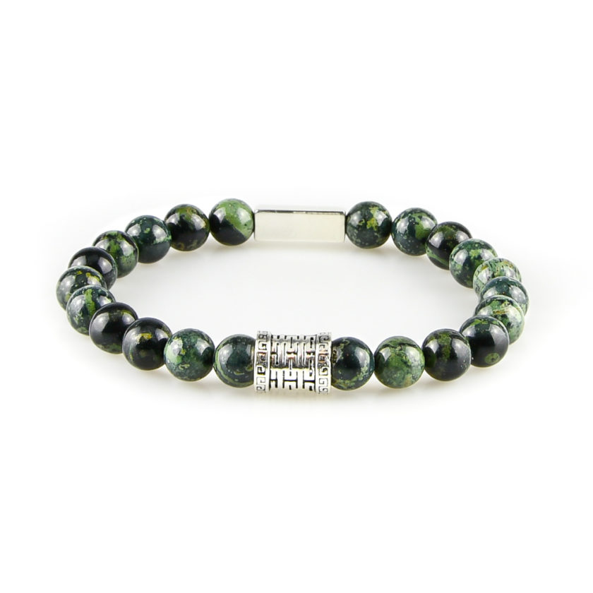 Bracelet homme en jaspe kambaba vert et argent 925