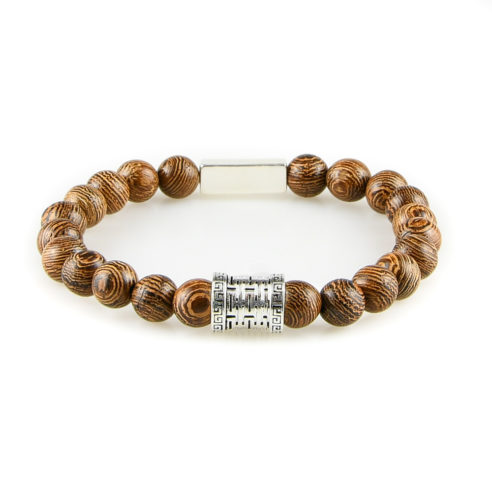 Bracelet homme en perles de bois wengé et argent 925