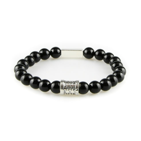 Bracelet homme en pierre de tourmaline noire et argent 925