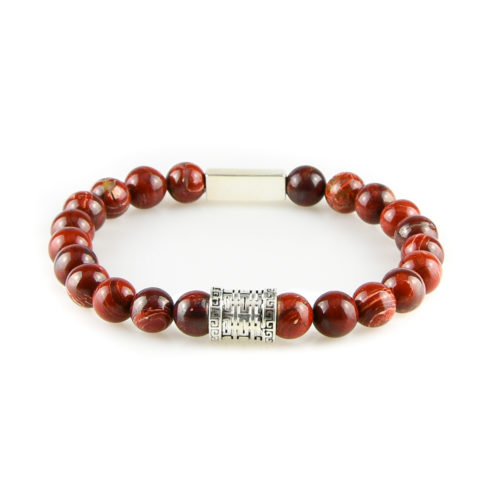 Bracelet homme en pierre de jaspe rouge et argent 925