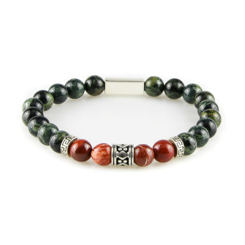 Bracelet homme en pierre de jaspe Kambaba, jaspe rouge et argent 925