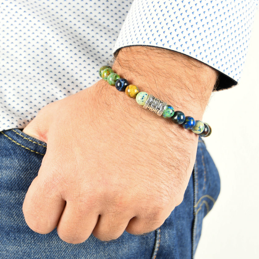 Bracelet homme en pierres de chrysocolle et argent 925